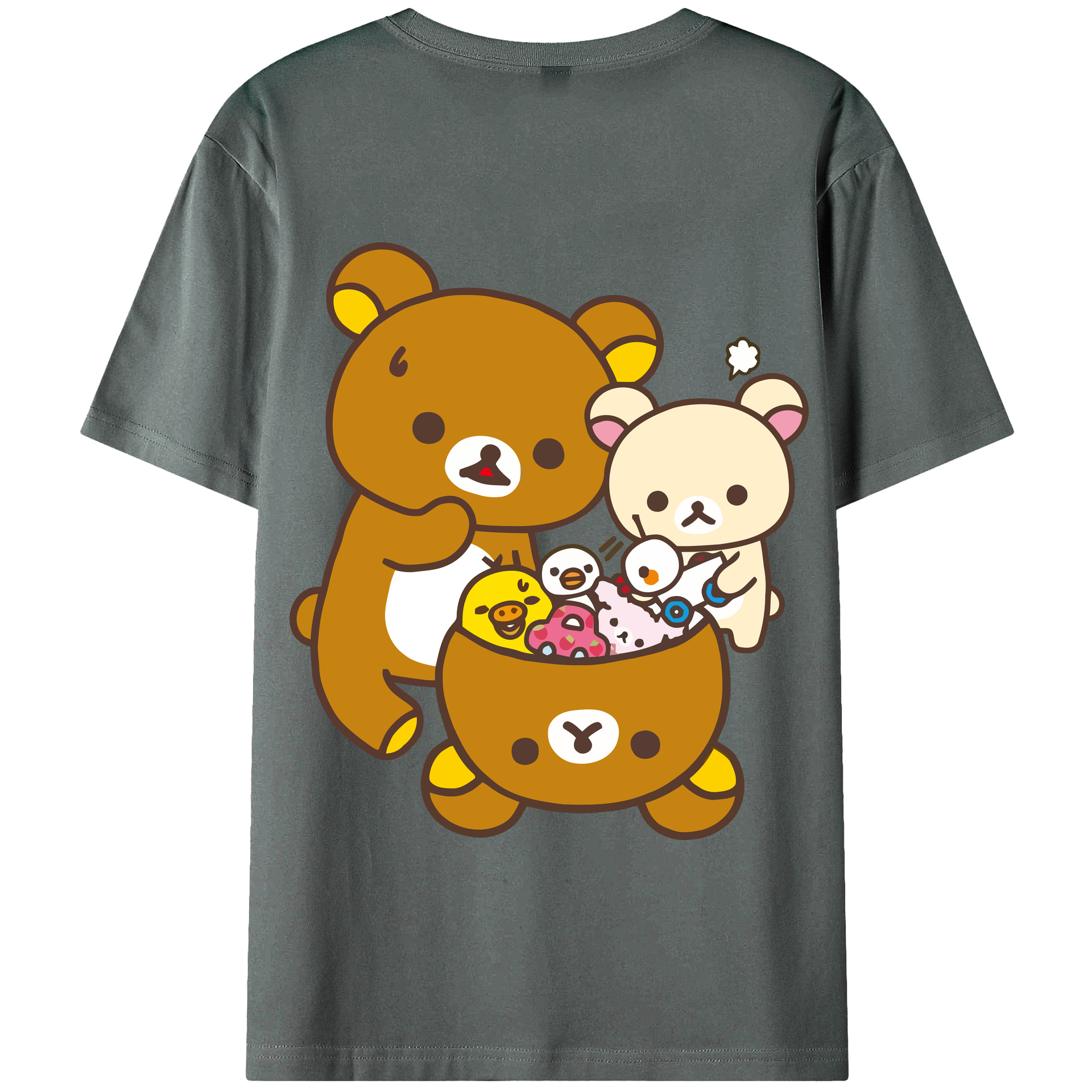 （画像用） リラックマ リラックマ キイロイトリ Rilakkuma Korilakkuma Kiiroitori 綿100％半袖Tシャツ（背面プリント）